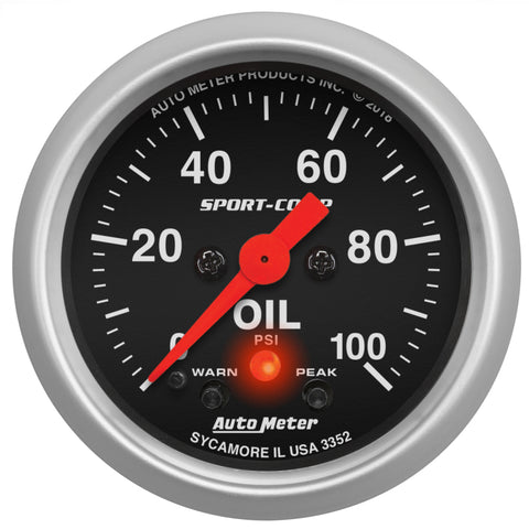Autometer 2-1/16in Oil Pressure w/Peak & Warn 0-100 PSI Stepper Motor Sport-Comp - 3352