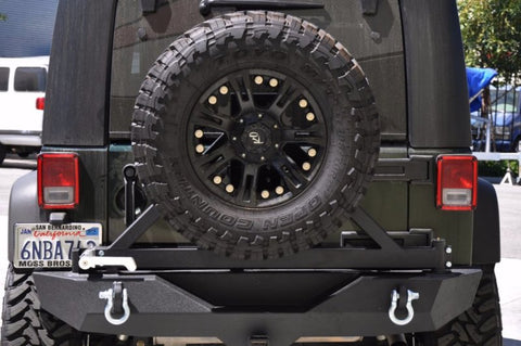 DV8 Offroad 07-18 Jeep Wrangler JK Rear Bumper w/ Tire Carrier & Tapered Bearing - RBSTTB-01BR