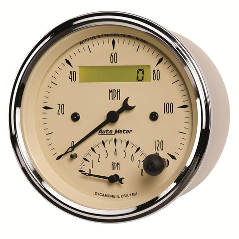 AutoMeter Gauge Tach/Speedo 3-3/8in. 120MPH & 8K RPM Elec. Program. Antique Beige - 1881