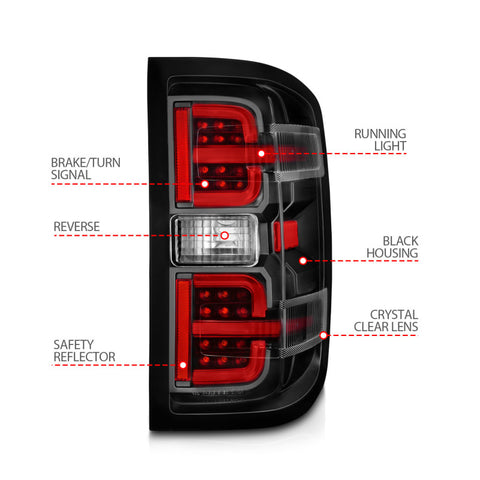 ANZO 15-19 Chevy Silverado 2500HD/3500HD (Halgn Only) LED Tail Lights w/Black Light Bar & Clear Lens - 311425