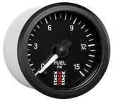Autometer Stack 52mm 0-15 PSI 1/8in NPTF Male Pro Stepper Motor Fuel Pressure Gauge - Black - ST3304