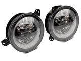 Raxiom 18-22 Jeep Wrangler JL/JT Axial 9-Inch LED Headlights w/RGB Halo- Blk Housing (Clear Lens) - J142668