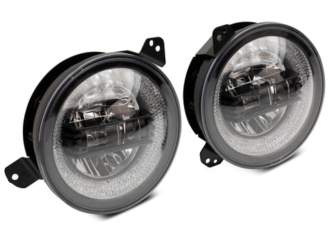 Raxiom 18-22 Jeep Wrangler JL/JT Axial 9-Inch LED Headlights w/RGB Halo- Blk Housing (Clear Lens) - J142668