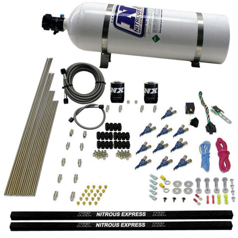Nitrous Express 10 Cyl Piranha Nozzle Direct Port Nitrous Kit (250-500HP) w/15lb Bottle - 81000EFI-15
