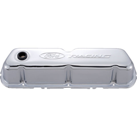Ford Racing Embosses Logo Stamped Steel Valve Cover Chrome - 302-070