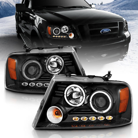 ANZO 2004-2008 Ford F-150 Projector Headlights w/ Halo and LED Black G2 - 111204