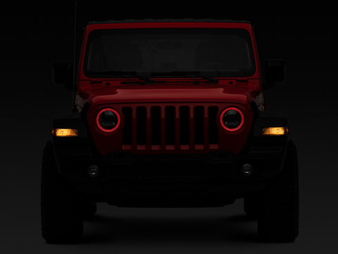 Raxiom 18-22 Jeep Wrangler JL/JT Axial 9-Inch LED Headlights w/RGB Halo- Black Housing (Clear Lens) - J142668