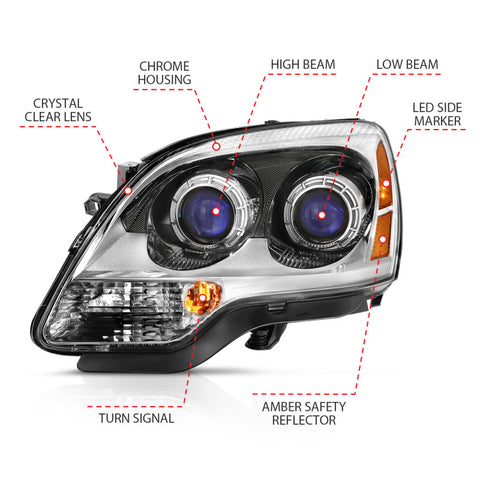 ANZO 2007-2008 GMC Acadia Crystal Headlight Chrome Amber(OE) - 111476