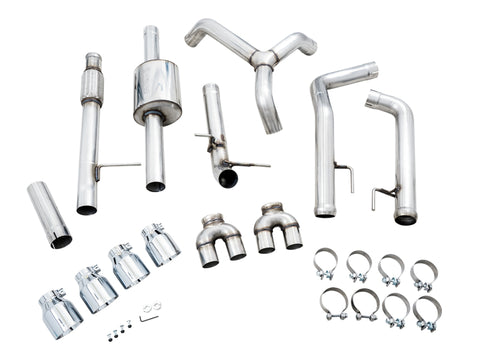 AWE Tuning 4th Gen GM 1500 5.3L 0FG Catback Split Rear Exit (w/ Bumper Cutouts) - Quad Chrome Tips - 3015-42201