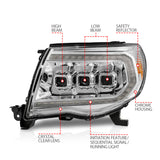 ANZO 05-11 Toyota Tacoma LED Projector Headlights w/Light Bar Swtchbk Seq. Chrome w/Initiation Light - 111582