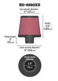 K&N Filter Universal Clamp-On Filter-Round Tapered 2.75in Flange ID x 6in Base OD x 5in Top OD - RU-4960XD