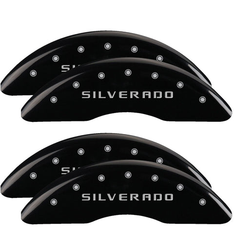 MGP 4 Caliper Covers Engraved Front & Rear Silverado Black finish silver ch - 14173SSILBK
