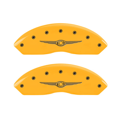 MGP 4 Caliper Covers Engraved Front & Rear Style 1/Chrysler Wing Yellow finish black ch - 32021SCW1YL