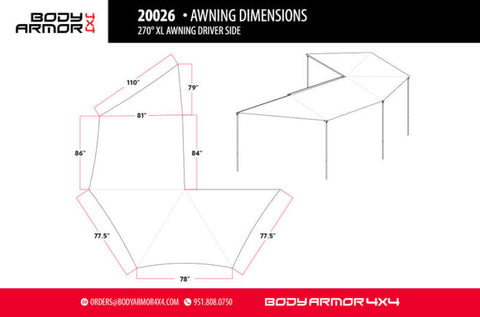 Body Armor 4x4 Sky Ridge 270XL Awning Driver Side w/ Mounting Brackets - 20026