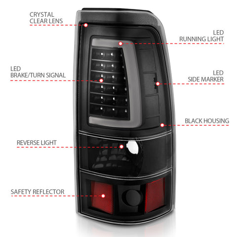 ANZO 1999-2002 Chevy Silverado 1500 LED Taillights Plank Style Black w/Clear Lens - 311330