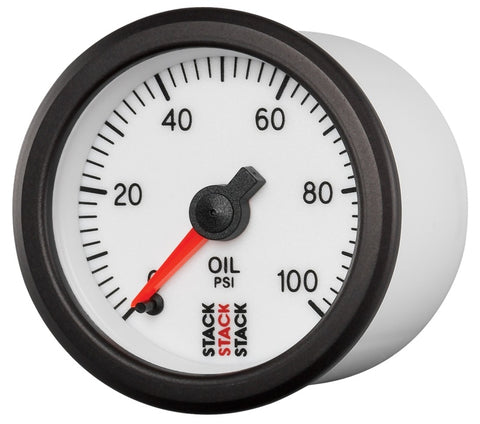 Autometer Stack 52mm 0-100 PSI 1/8in NPTF Male Pro Stepper Motor Oil Pressure Gauge - White - ST3352