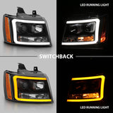 ANZO 07-14 Chevy Tahoe Projector Headlights w/ Plank Style Design Black w/ Amber - 111402