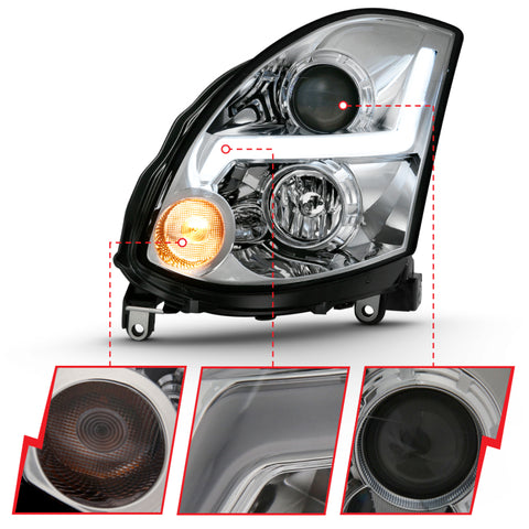 ANZO 2003-2007 Infiniti G35 Projector Headlight Plank Style Chrome (HID Compatible, No HID Kit ) - 121558
