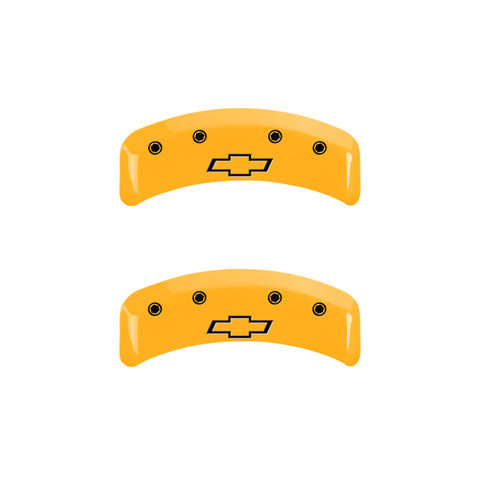 MGP 4 Caliper Covers Engraved Front & Rear Bowtie Yellow Finish Black Char 1997 Chevrolet Camaro - 14026SBOWYL