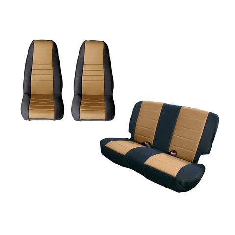 Rugged Ridge Seat Cover Kit Black/Tan 80-90 Jeep CJ/YJ - 13290.04