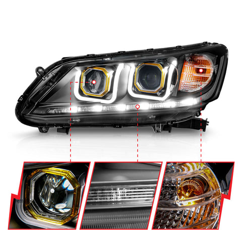 ANZO 2013-2015 Honda Accord (4dr ONLY) Projector Headlights w/ U-Bar Black - 121492