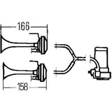 Hella Twin Trumpet Horn Kit 12V 240W 795-800Hz 118dB - 003001651