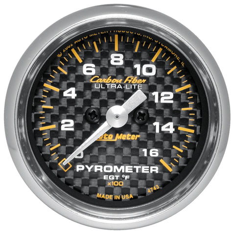 Autometer Carbon Fiber 52mm 1600 Deg F Electronic EGT Gauge Kit - 4744
