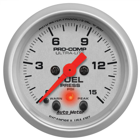 Autometer Ultra-Lite 2-1/16in 15PSI Stepper Motor Fuel Pressure Gauge - 4367