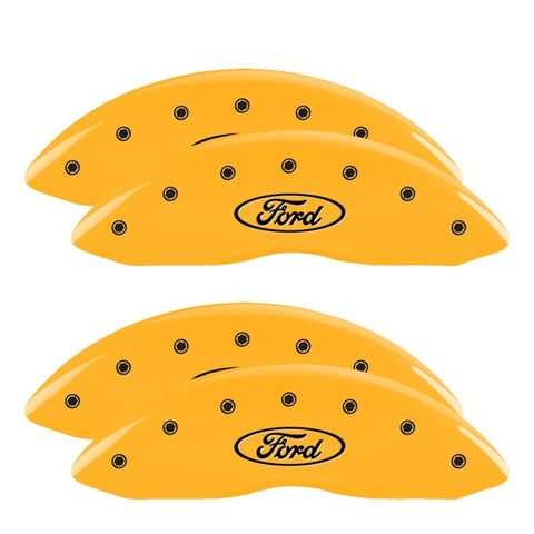 MGP 4 Caliper Covers Engraved Front & Rear Oval logo/Ford Yellow finish black ch - 10120SFRDYL