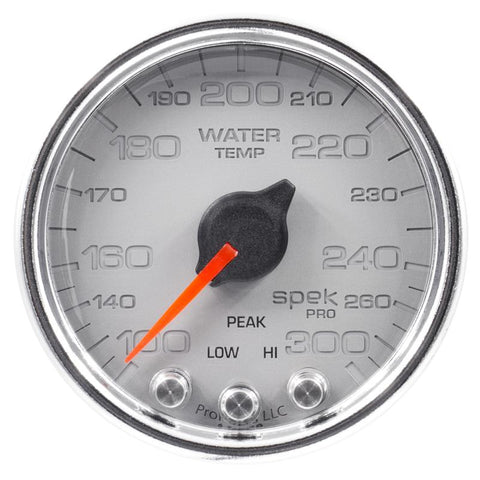 Autometer Spek-Pro Gauge Water Temp 2 1/16in 300f Stepper Motor W/Peak & Warn Slvr/Chrm - P34621