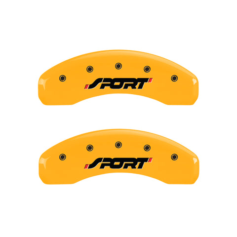 MGP 4 Caliper Covers Engraved Front & Rear SPORT Yellow finish black ch - 10119SSPOYL