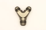 DeatschWerks 8AN Male Flare + 8AN Male Flare to 10AN Male Flare Y Block Fitting - 6-02-0703