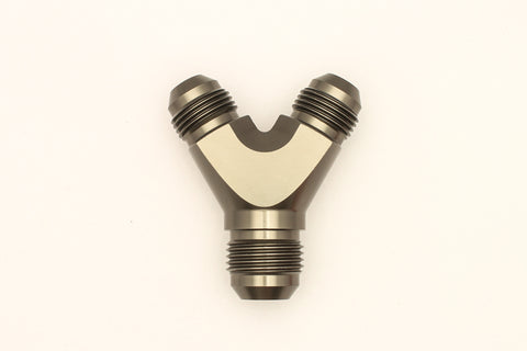 DeatschWerks 8AN Male Flare + 8AN Male Flare to 10AN Male Flare Y Block Fitting - 6-02-0703