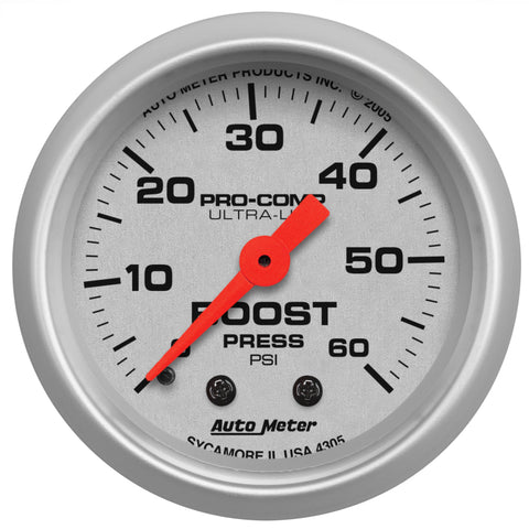 Autometer Ultra-Lite 52mm 60 PSI Mechanical Boost Gauge - 4305