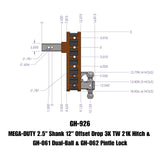 Gen-Y Mega Duty 2.5in Shank 12in Offset Drop 21K Hitch w/GH-061 Dual-Ball/GH-062 Pintle Lock - GH-926