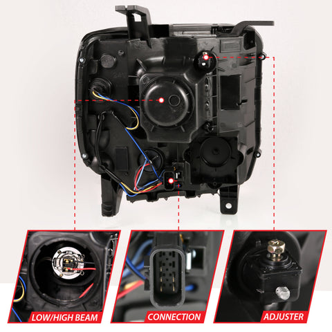 ANZO 2014-2015 GMC Sierra 1500HD Projector Plank Style Headlight Black W/ DRL - 111450