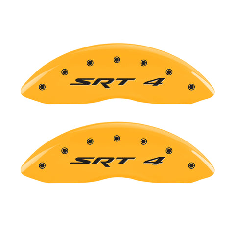 MGP Front set 2 Caliper Covers Engraved Front SRT4 Yellow finish black ch - 12002FSR4YL