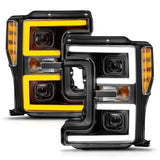 ANZO 17-19 Ford F-250/350/450 SD (w/o Factory LED) LED Proj Headlights w/Light Bar Switchback Blk - 111577