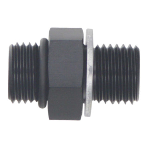 DeatschWerks 6AN ORB Male to M14 X 1.5 Metric Male (Incl O-Ring and Washer) - Anodized Matte Black - 6-02-0603-B