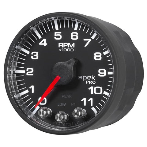 Autometer Spek-Pro Gauge Tach 2 1/16in 11K Rpm W/ Shift Light & Peak Mem - Blk/Blk - P336328