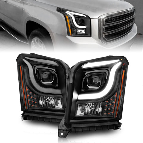 ANZO 15-17 GMC Yukon/Yukon XL Projector Headlights Black Housing/Clear Lens (w/ Light Bars) - 111535