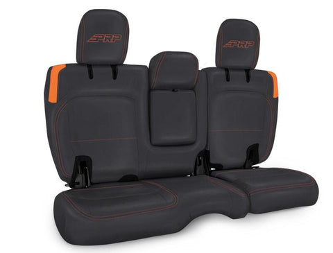 PRP Jeep Wrangler JL Rear Bench CoversU - 4 door with Armrest - Black/Orange - B044-07