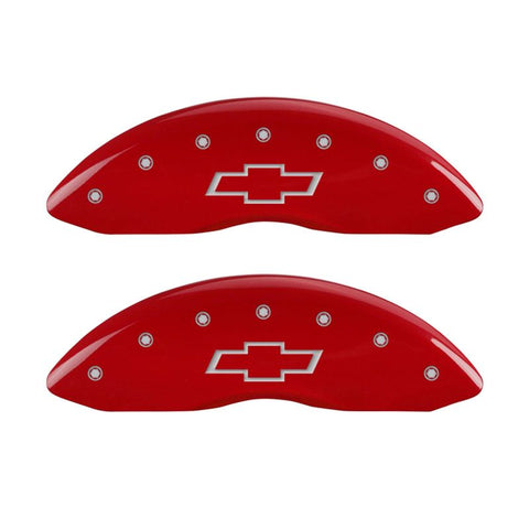 MGP Front set 2 Caliper Covers Engraved Front Bowtie Red finish silver ch - 14207FBOWRD