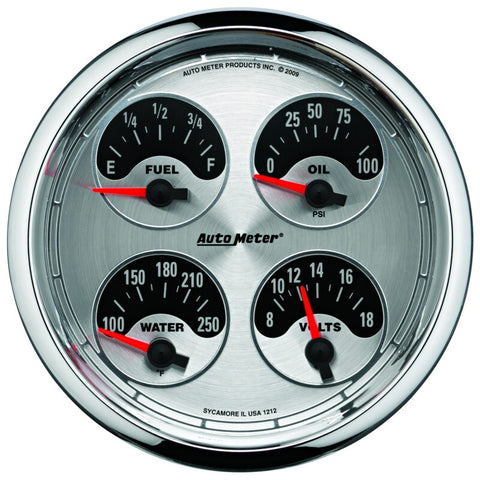 Autometer American Muscle SSE 100PSI/100-250 Deg F/8-18 Volt Oil Press/Water Temp/Volt/Fuel Gauge - 1225