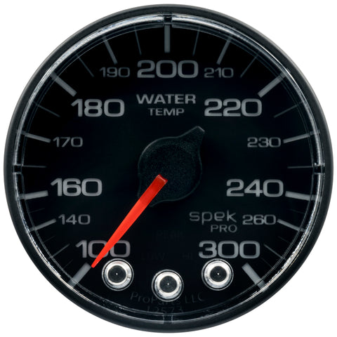 Autometer Spek-Pro Gauge Water Temp 2 1/16in 300f Stepper Motor W/Peak & Warn Blk/Blk - P346324