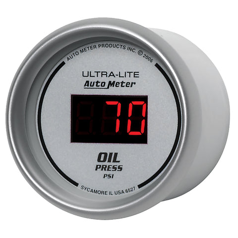 Autometer Ultra-Lite 2-1/16in 100PSI Silver Dial Digital Oil Pressure Gauge w/ Red LED - 6527