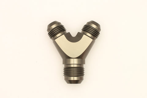 DeatschWerks 8AN Male Flare + 8AN Male Flare to 10AN Male Flare Y Block Fitting - 6-02-0703