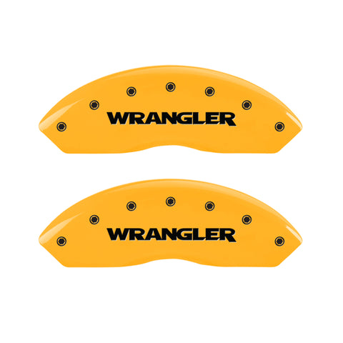 MGP 4 Caliper Covers Engraved Front & Rear WRANGLER Yellow finish black ch - 42007SWRGYL