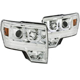 ANZO 2009-2014 Ford F-150 Projector Headlights w/ U-Bar Chrome Amber (HID TYPE) (WITHOUT HID KIT) - 111352