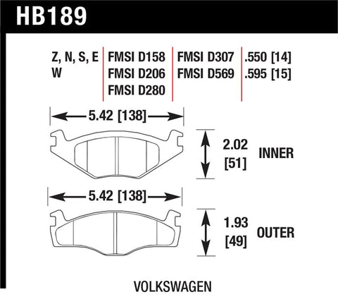 Hawk Blue 9012 Brake Pads Volkswagen - HB189E.595